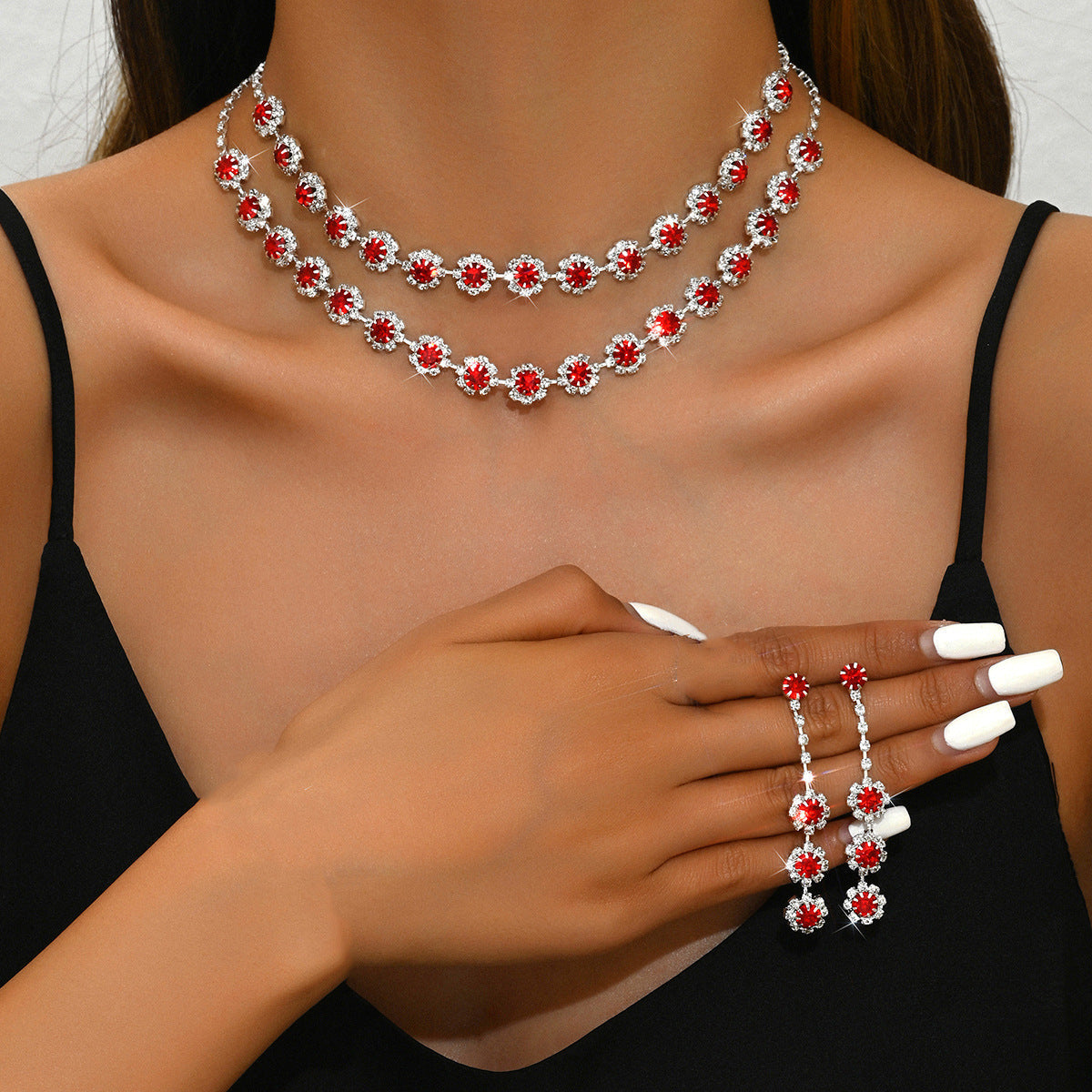 Wedding Double Layer Sunflower Diamond Suite Jewelry Set