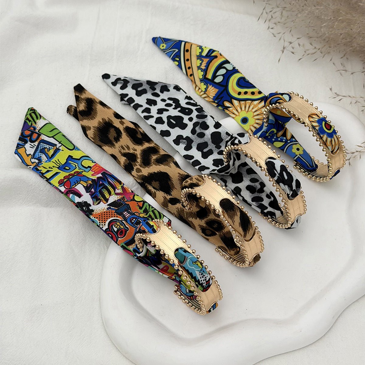 Metal Hammer Pattern Wide Fashion Leopard Colorful Silk Bracelet