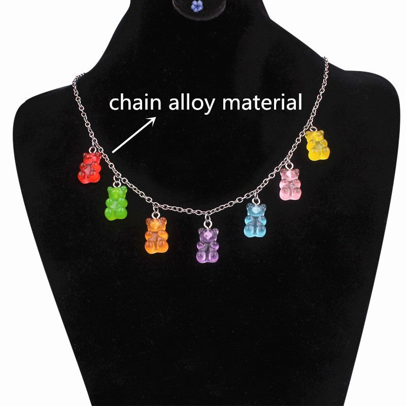 Pink Acrylic Transparent Cartoon Bear Neck Necklace