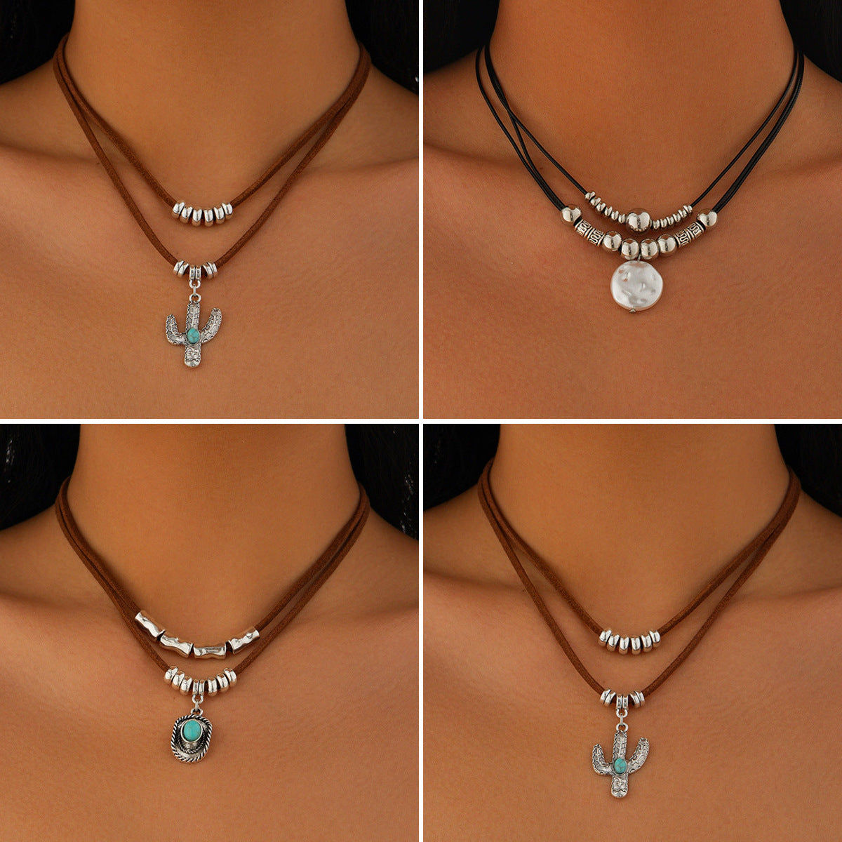 Wind Irregular Tophus Cactus Alloy Collar Pendants