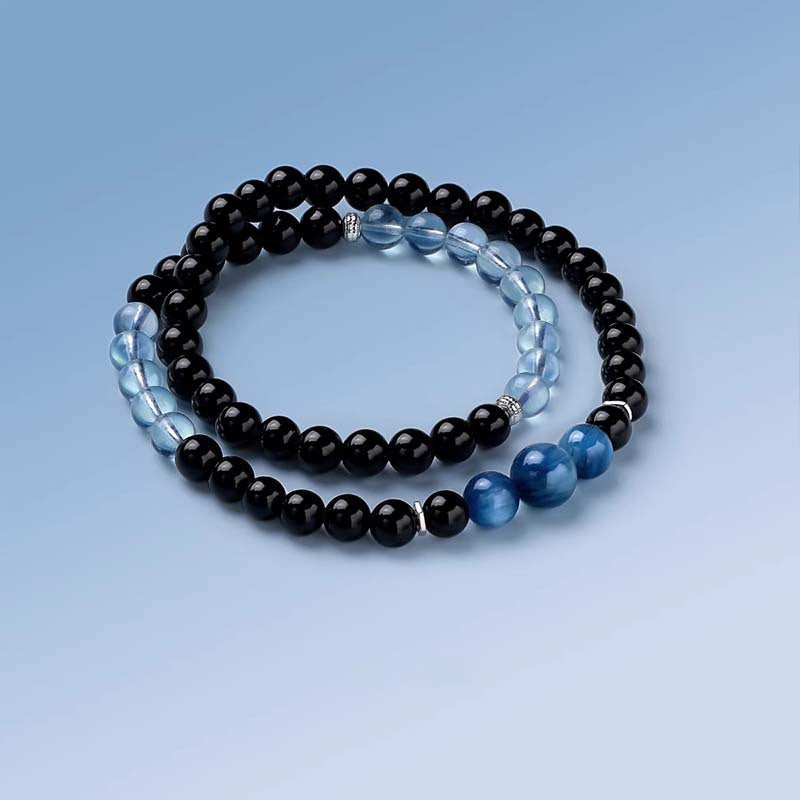 Wing Natural Clear Aquamarine Obsidian Double Female Bracelets