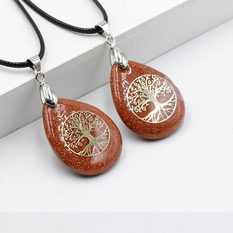Natural Crystal Stone Lucky Tree Drop Shape Yoga Pendant