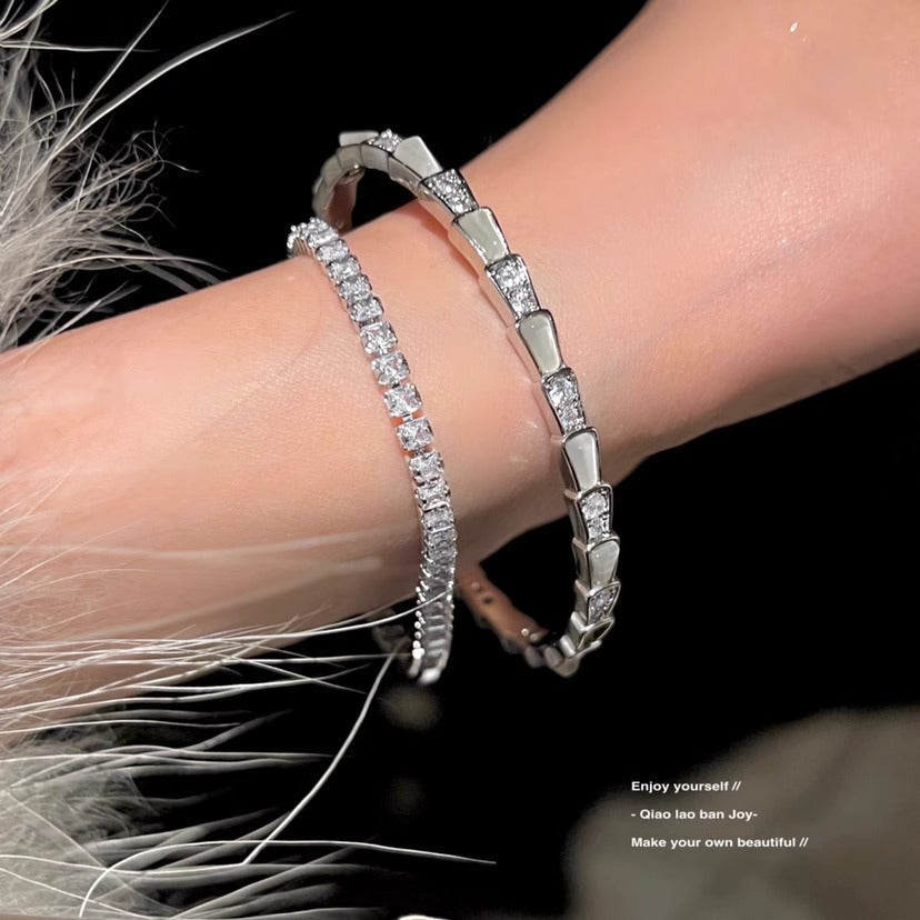 Fritillary Snake-shaped Snake Bone Rhinestone Texture Zircon Light Luxury Open Bracelet