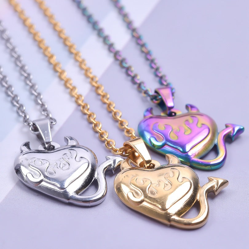 Hip Hop Little Devil Stainless Steel Real Gold Necklace