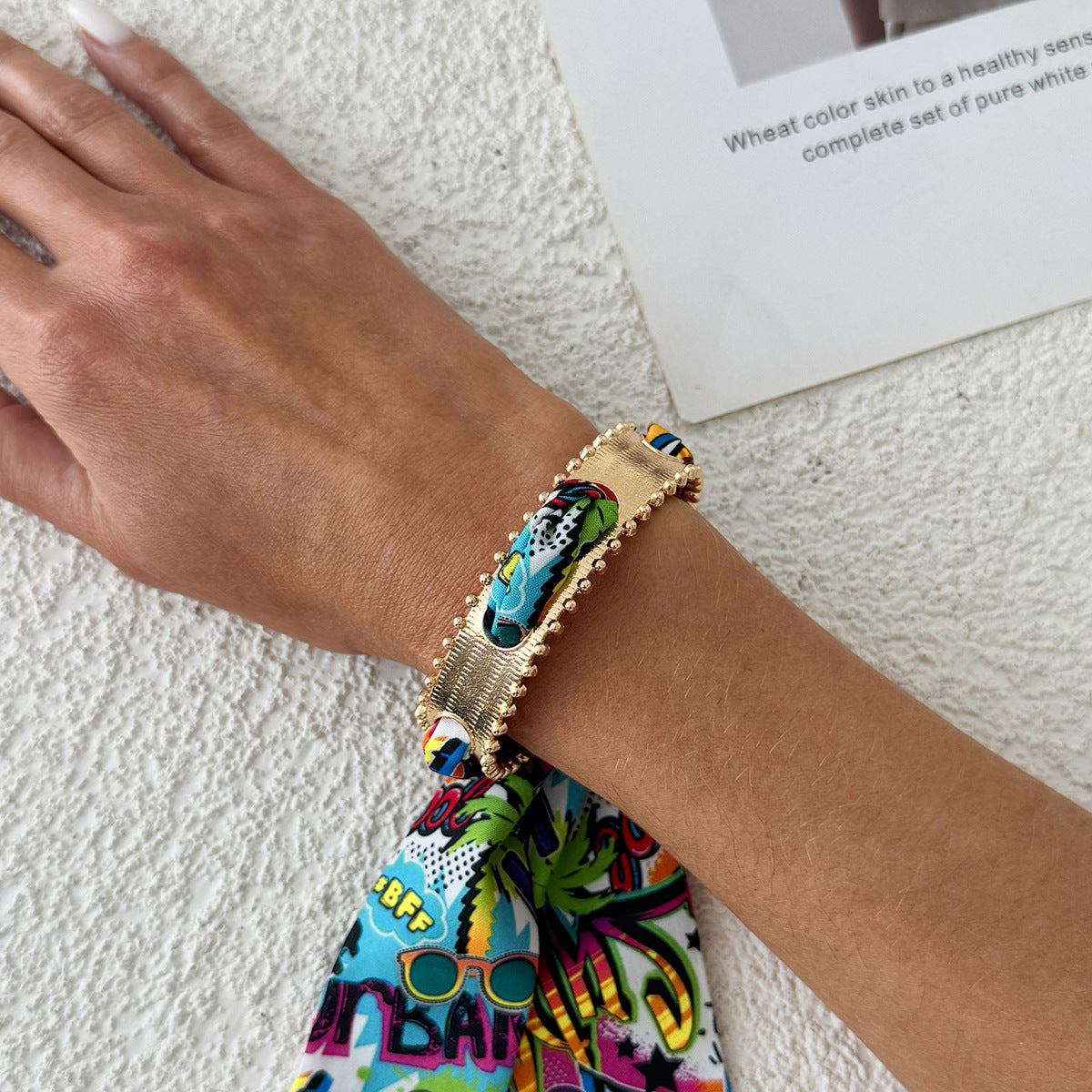 Metal Hammer Pattern Wide Fashion Leopard Colorful Silk Bracelet