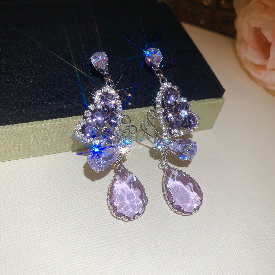 French Royal Style Zircon Geometric Flower Light Luxury High-grade Earrings