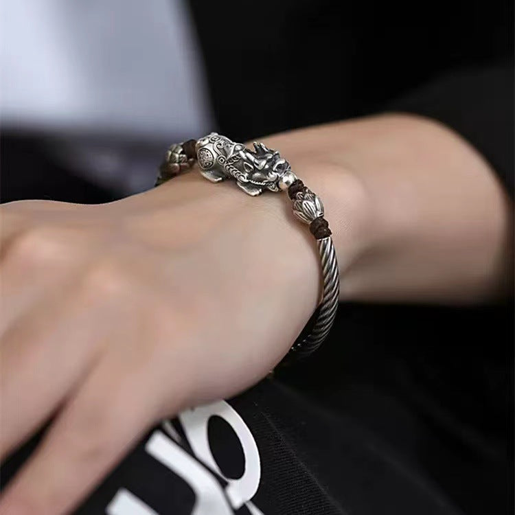 Men's Thai Sier Plated Personality Handmade Woven Trendy Lotus Peace Carrying Bracelets