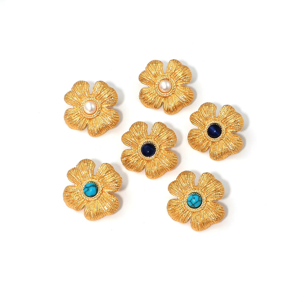 Gold-plated Titanium Classic Style Flower Inlaid Stud Earrings