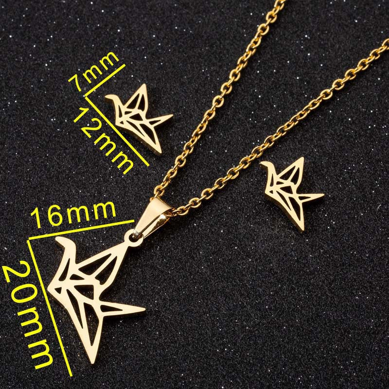Rabbit Paper Crane Vintage Gold Plating Jewelry Set