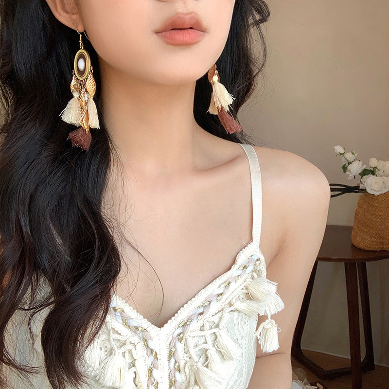 Feather Tassel Niche Ethnic Style Beautiful Earrings
