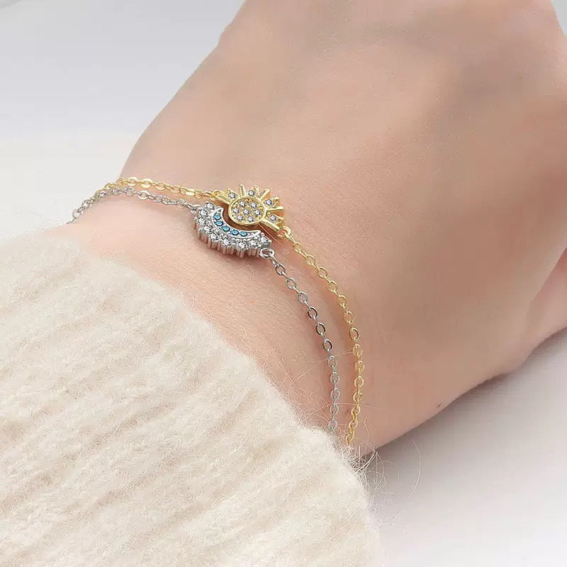 Personality Retro Design Sun Moon Twin Female Diamond Rings