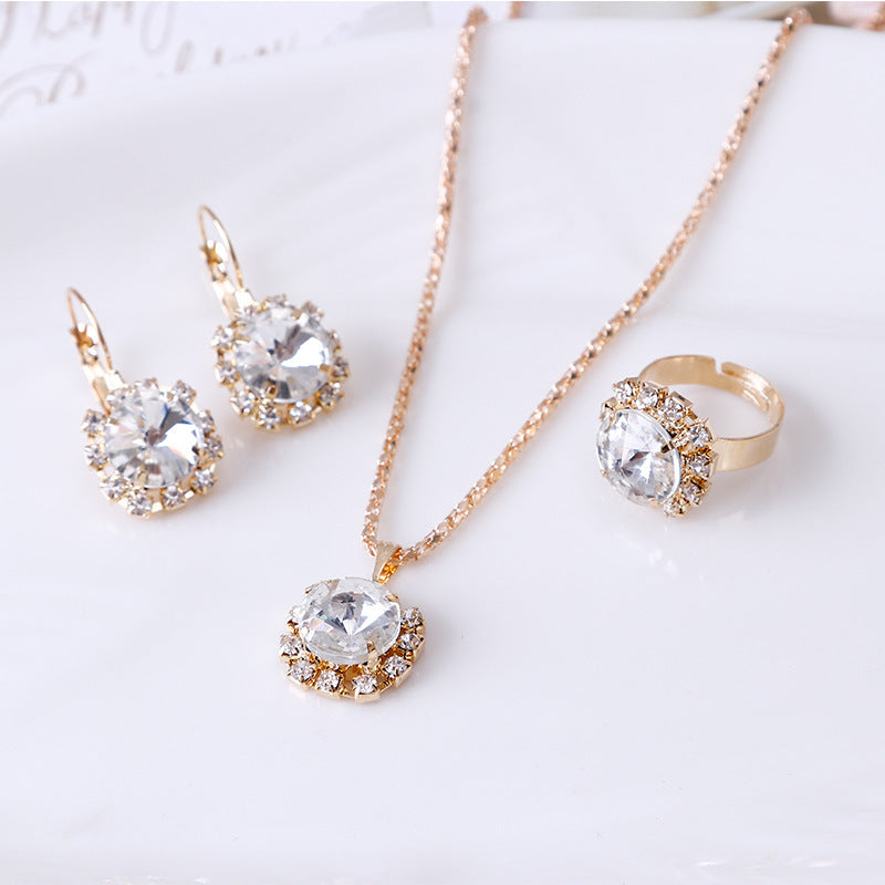 Stylish Round Crystal Bridal Gem Claw Jewelry Set