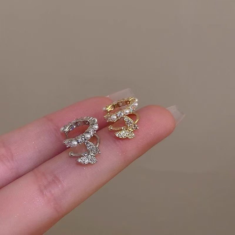Super Fairy Sweet Butterfly Zircon Pearl Bone Niche Exquisite Ear Clip