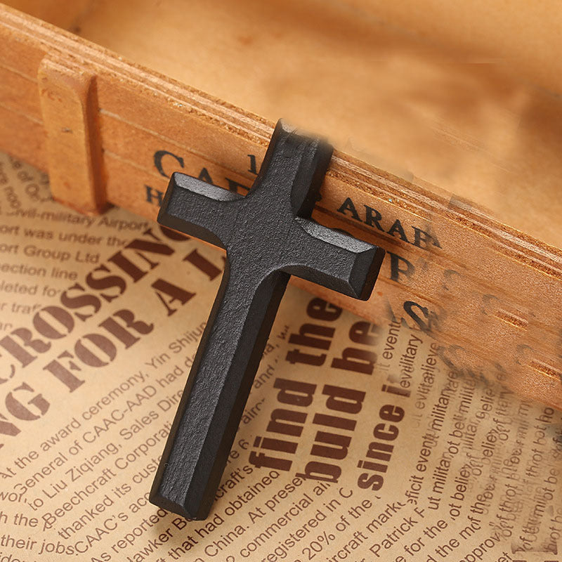 Retro Handmade Double Alloy Wood Cross Boys Long Sweater Chain Pendants