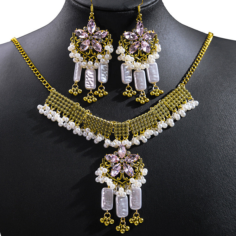 Bohemian Crystal Ethnic Style Diamond Tassel Jewelry Set