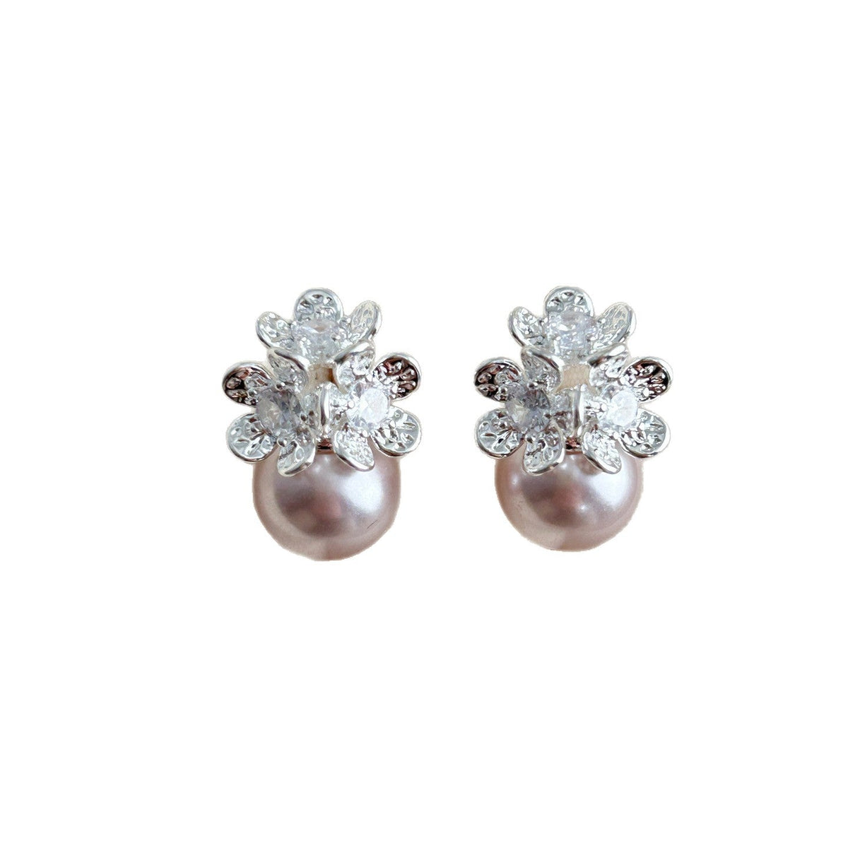 Women's Exquisite Flowers Surrounded Exaggerated Large Pearl Fashionable Sterling Sier Stud Earrings