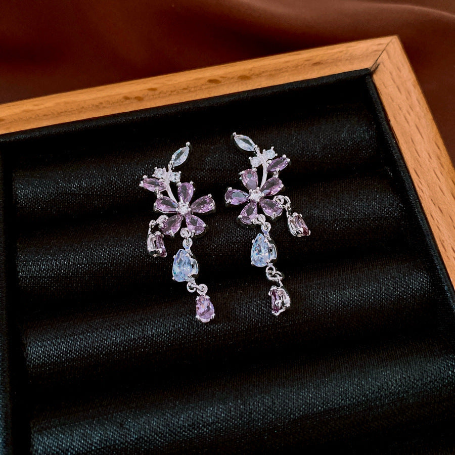 French Royal Style Zircon Geometric Flower Light Luxury High-grade Earrings