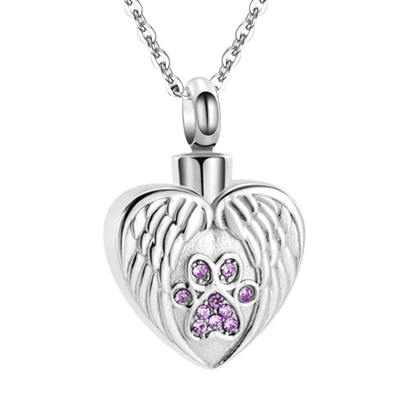 Print Pet Ashes Cremation Angel Wing Heart Pendant