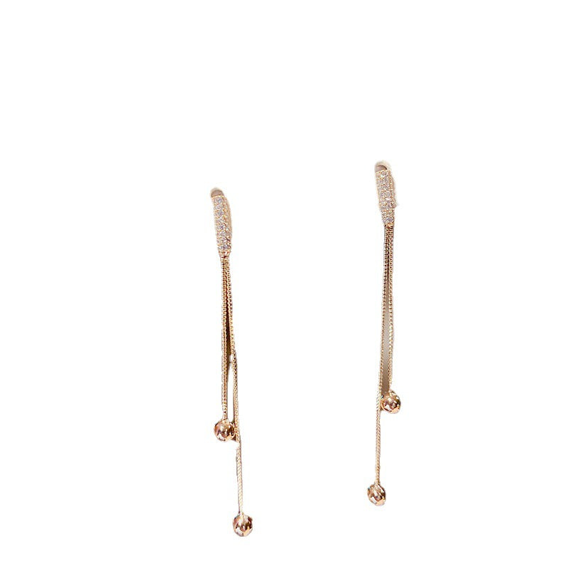 Women's Sier Needle Refined Rhinestone Style Tassel Long Stud Earrings