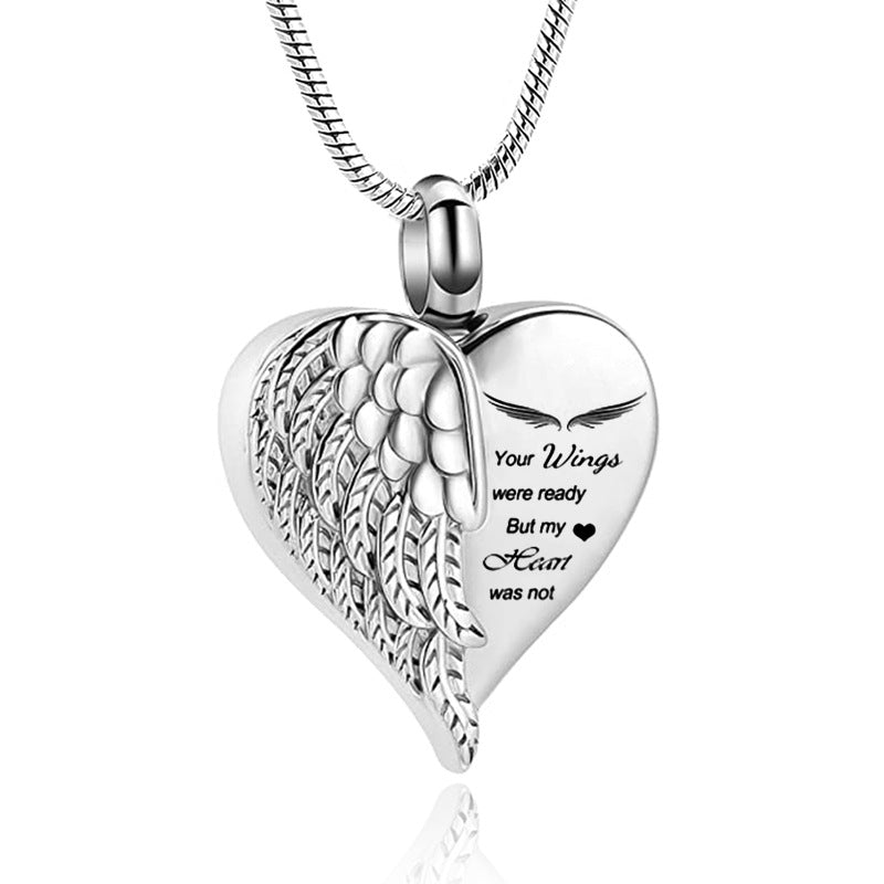 Women's & Men's Cremation Heart-shaped Angel Wings Ashes Souvenir Necklaces
