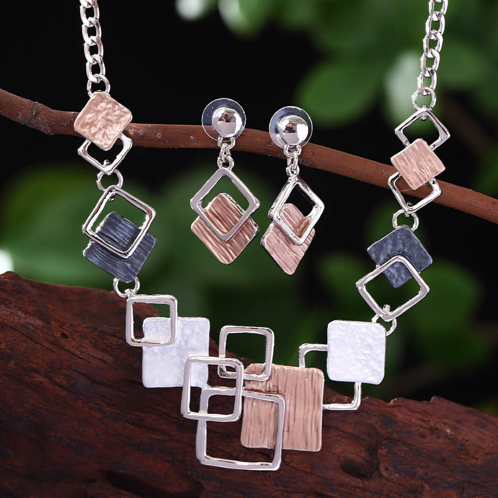 Suite Zinc Alloy Geometric Square Colorful Oil Hollow High Sense Earrings