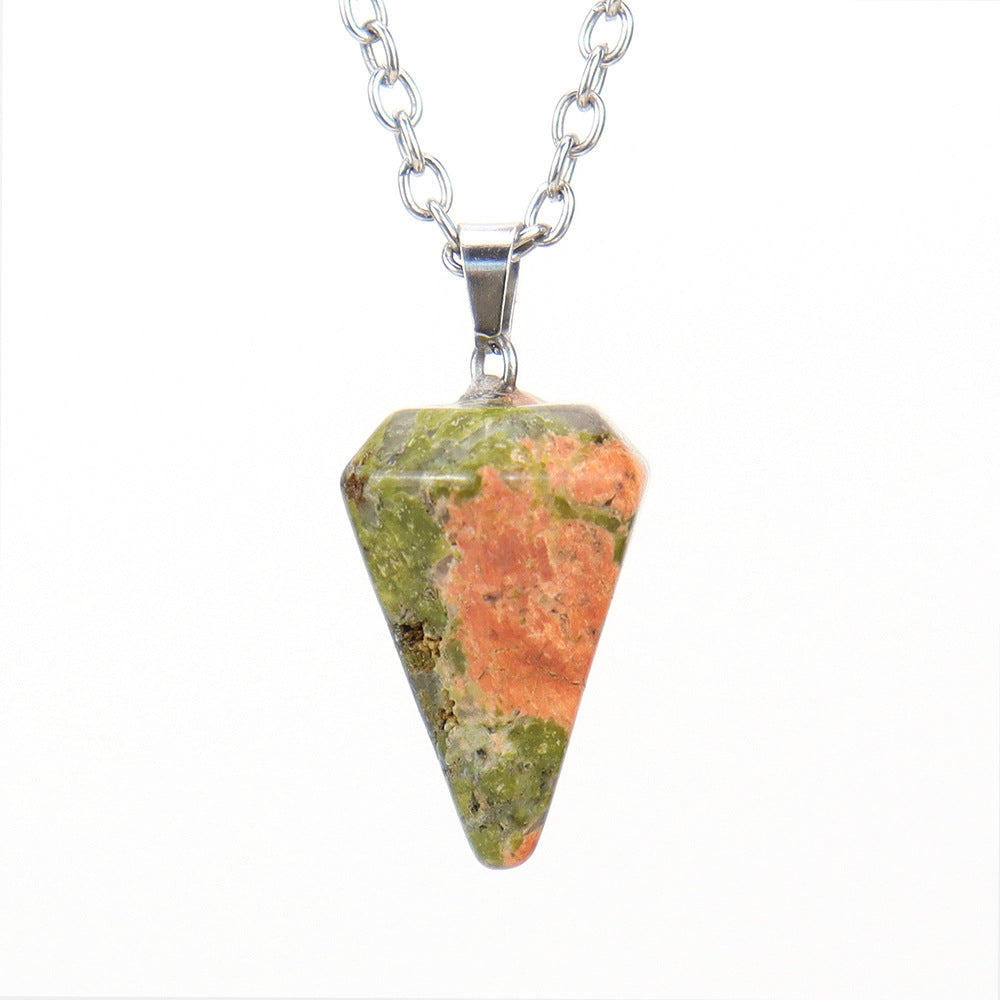 Stone Crystal Faceted Tapered Hexagon Prism Bullet Necklaces