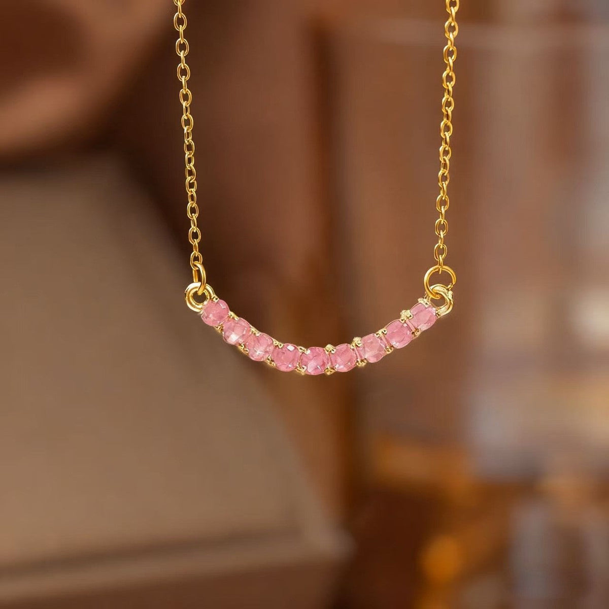 Steel Female Micro Inlaid Pink Diamond Necklace