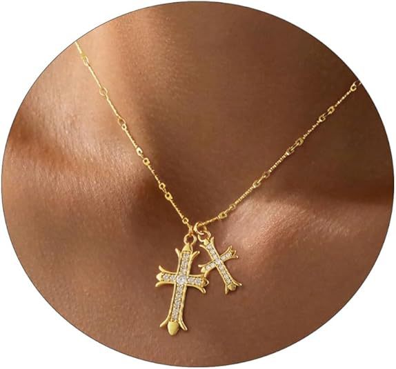 Wood American Ion Gilded Rhinestone Zircon Cross Clavicle Necklace