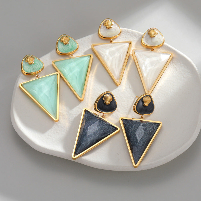 Women's Steel Gold Geometric Triangle Light Luxury High-grade Earrings