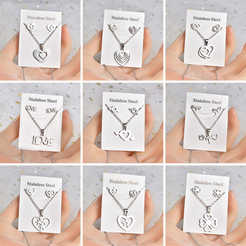 Stainless Steel Trendy Retro Natural Color Jewelry Set