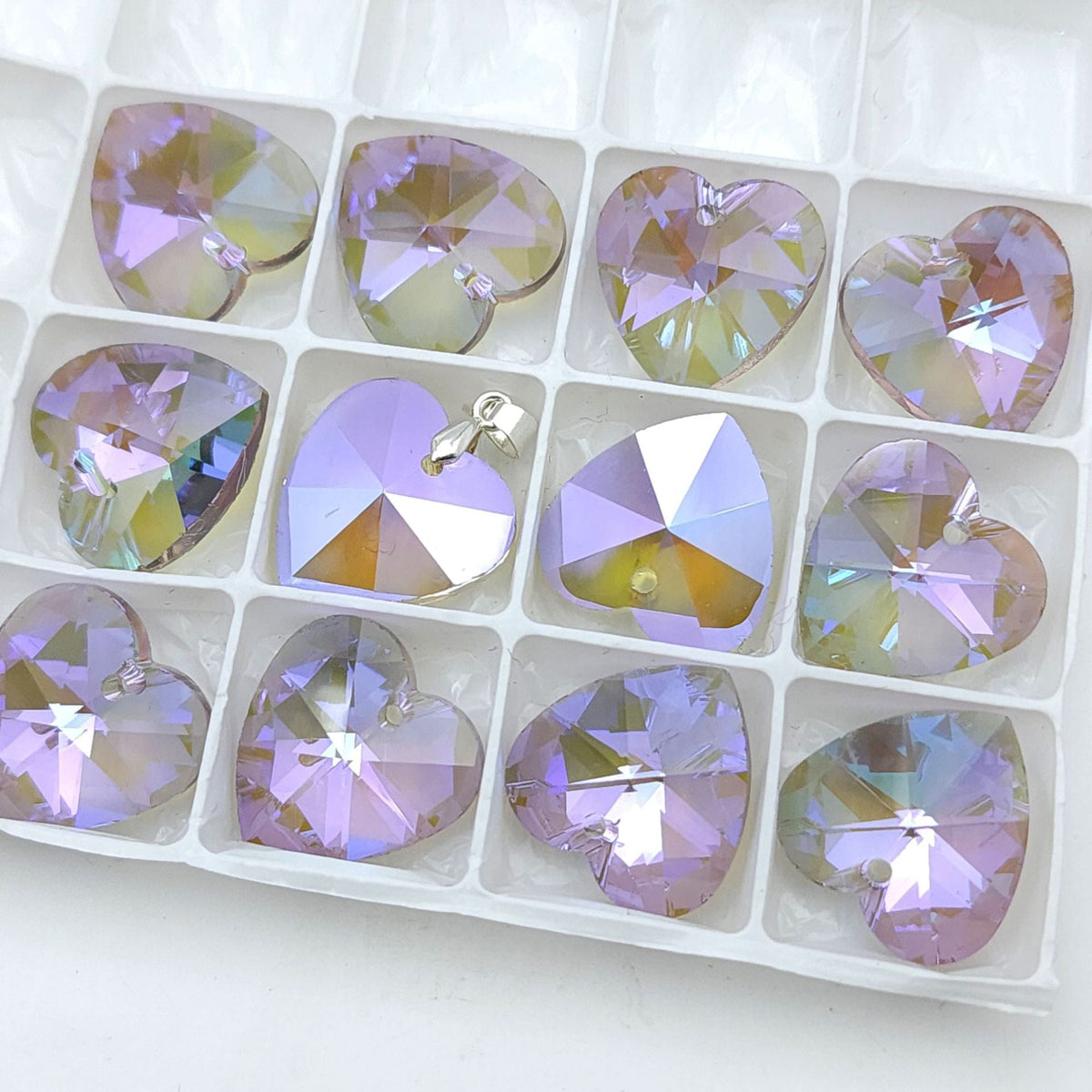 Peach Heart Crystal Heart-shaped Electroplated Aurora Pendant
