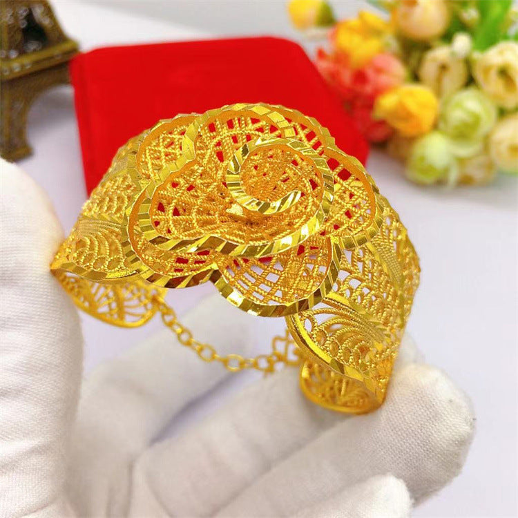 Women's Plated Vietnam Placer Open Chain Flower Bracelet