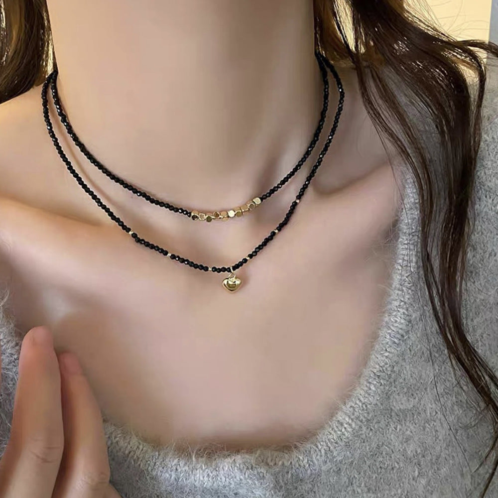 Black Pointed Crystal Clavicle Chain Love National Style High-grade Collar Pendants