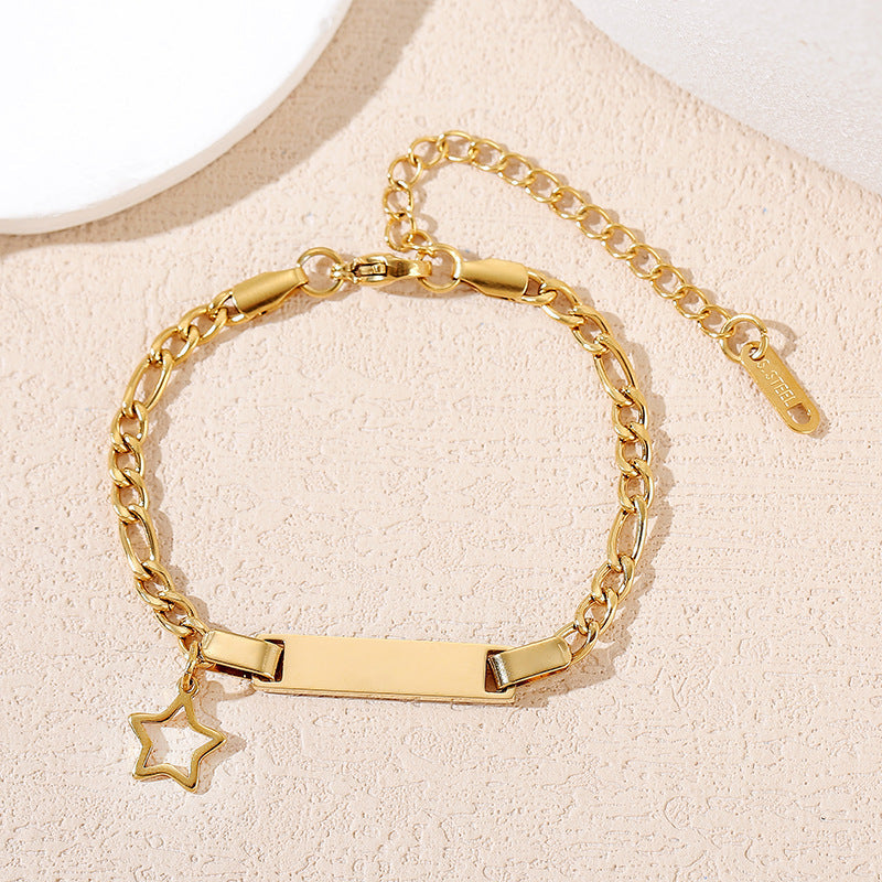 Children's Laser Engraving Electroplating Stainless Steel Cuban Bracelet