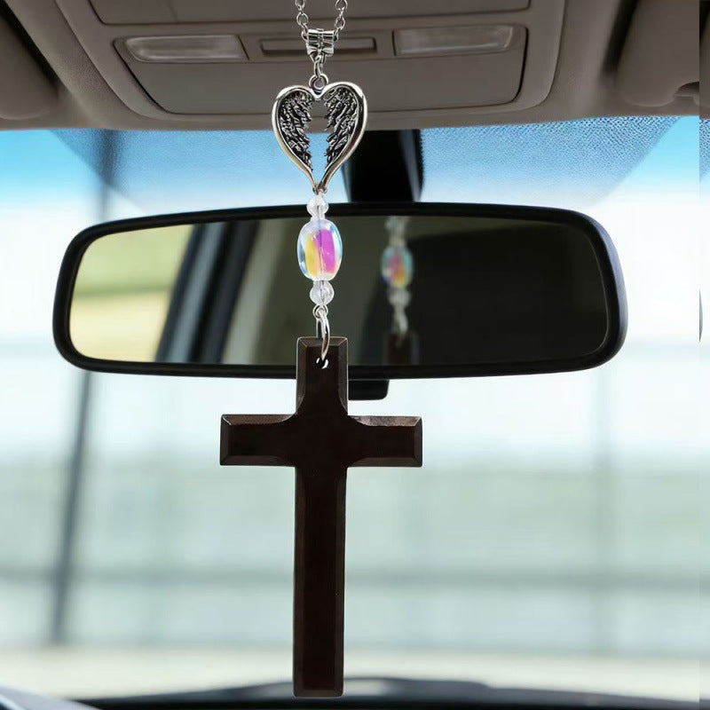 Retro Handmade Double Alloy Wood Cross Boys Long Sweater Chain Pendants