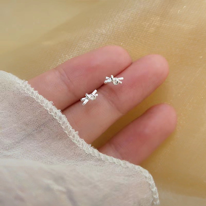 High-grade Bow Small Sier-plated Geometric Korean Earrings