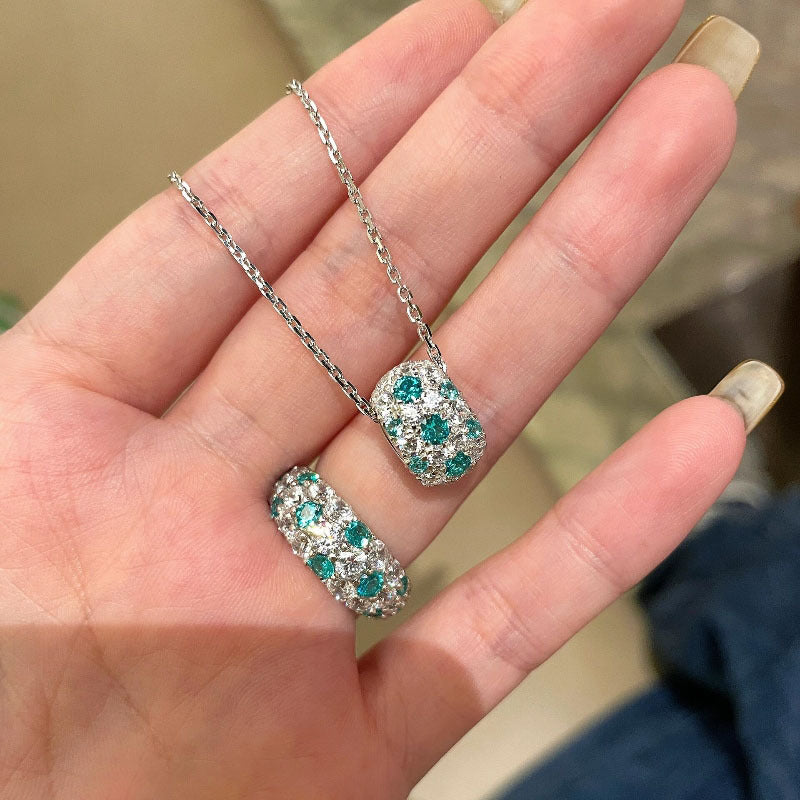 Retro Aloofness Style Paraiba Starry Full Diamond Unique Advanced Jewelry Set