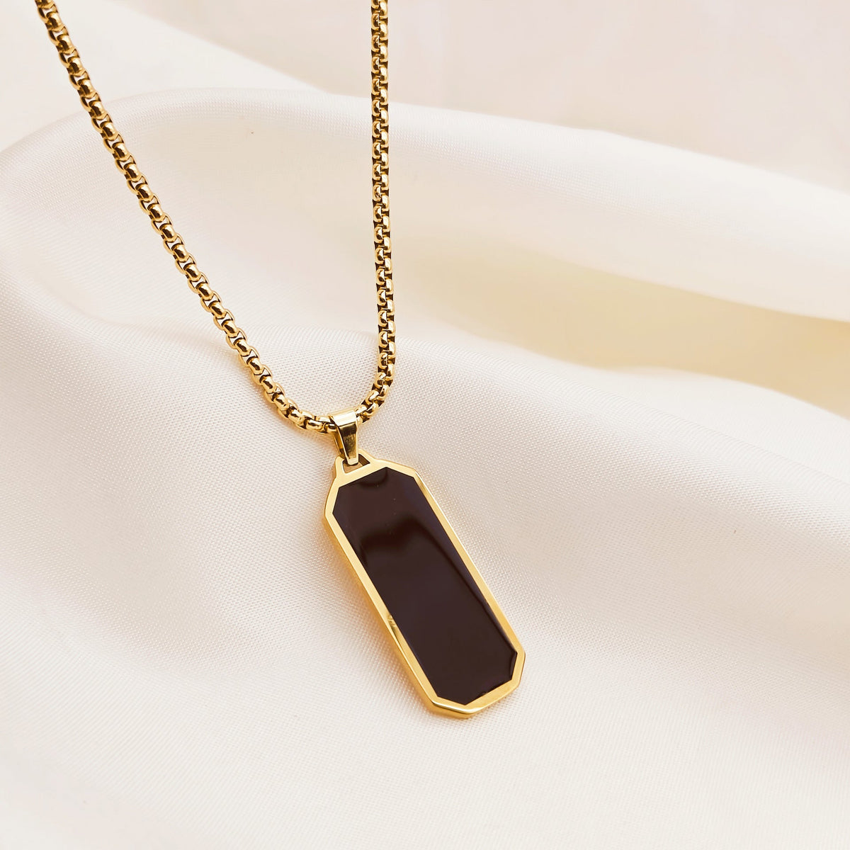 Men's Geometric Black Oil Dripping Strip Long Sweater Chain Titanium Necklace