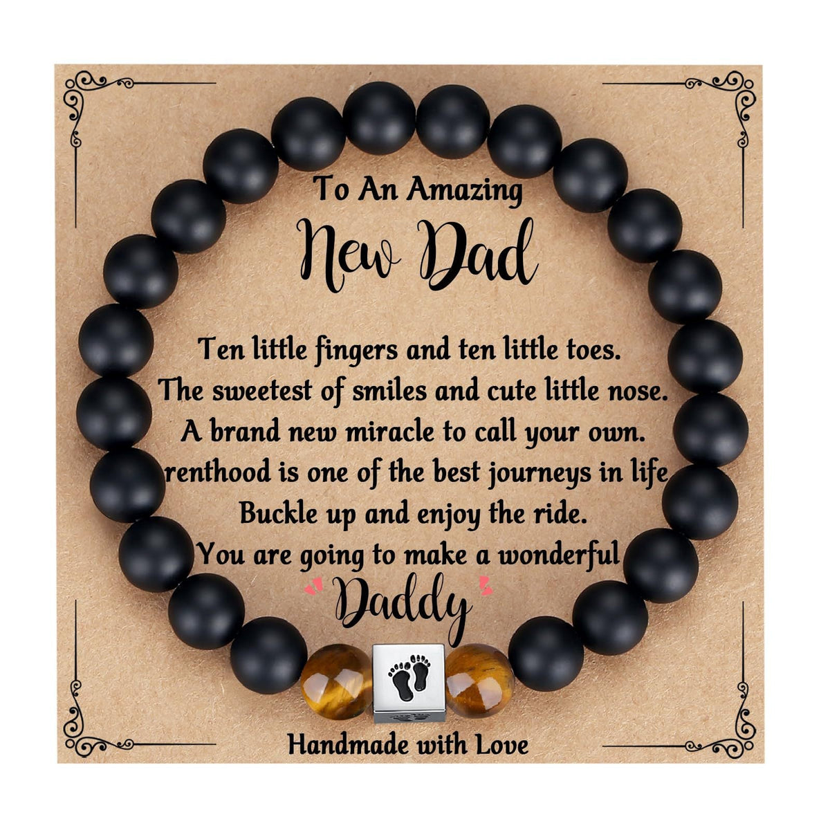 Men's Father's Day Gift Black Frosted Tigereye Stainless Steel Bracelets
