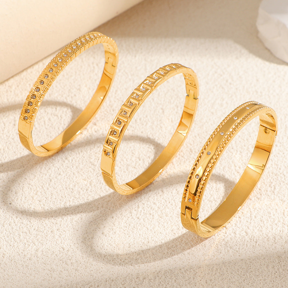 Women's Fashion Titanium Steel Geometric Variety White Diamond Light Luxury Bracelet