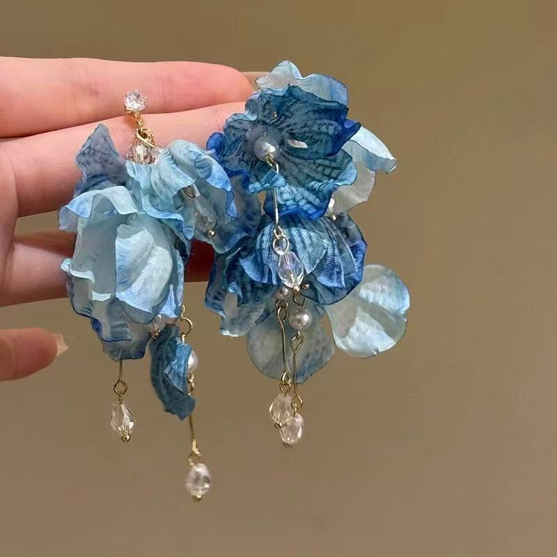 Summer Super Fairy Vacation Style Blue Flower Tassel Fashion Elegant Rings