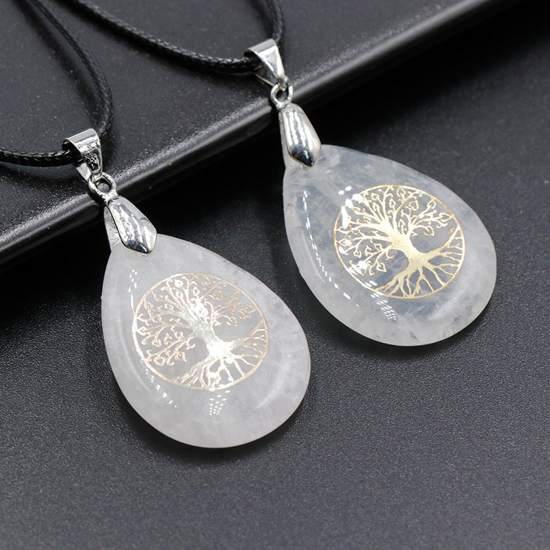 Natural Crystal Stone Lucky Tree Drop Shape Yoga Pendant