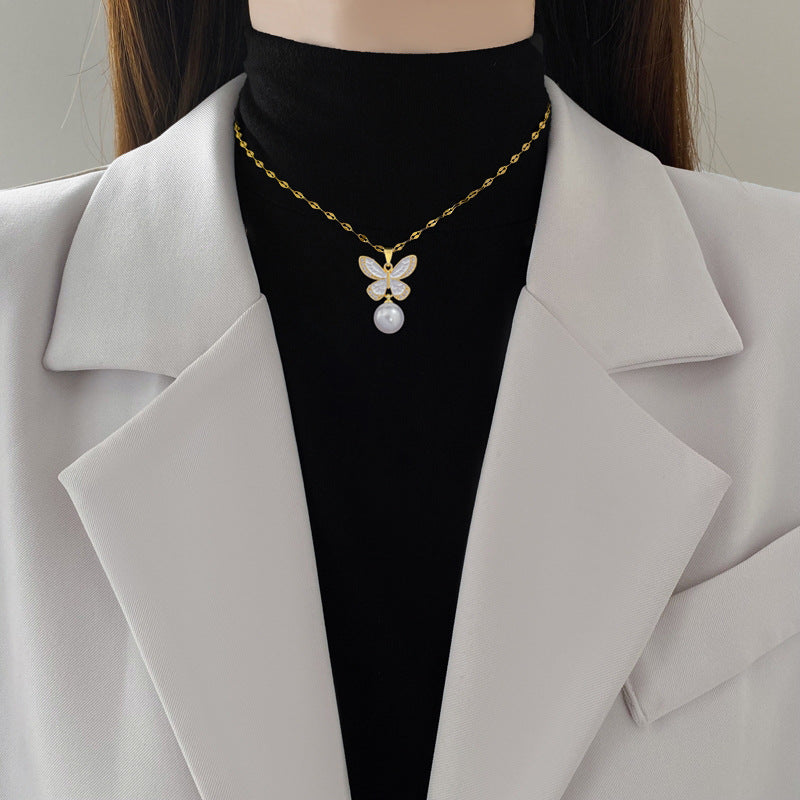 Women's Dripping Butterfly Pearl Light Luxury Temperament Gorgeous Full Jewelry Set