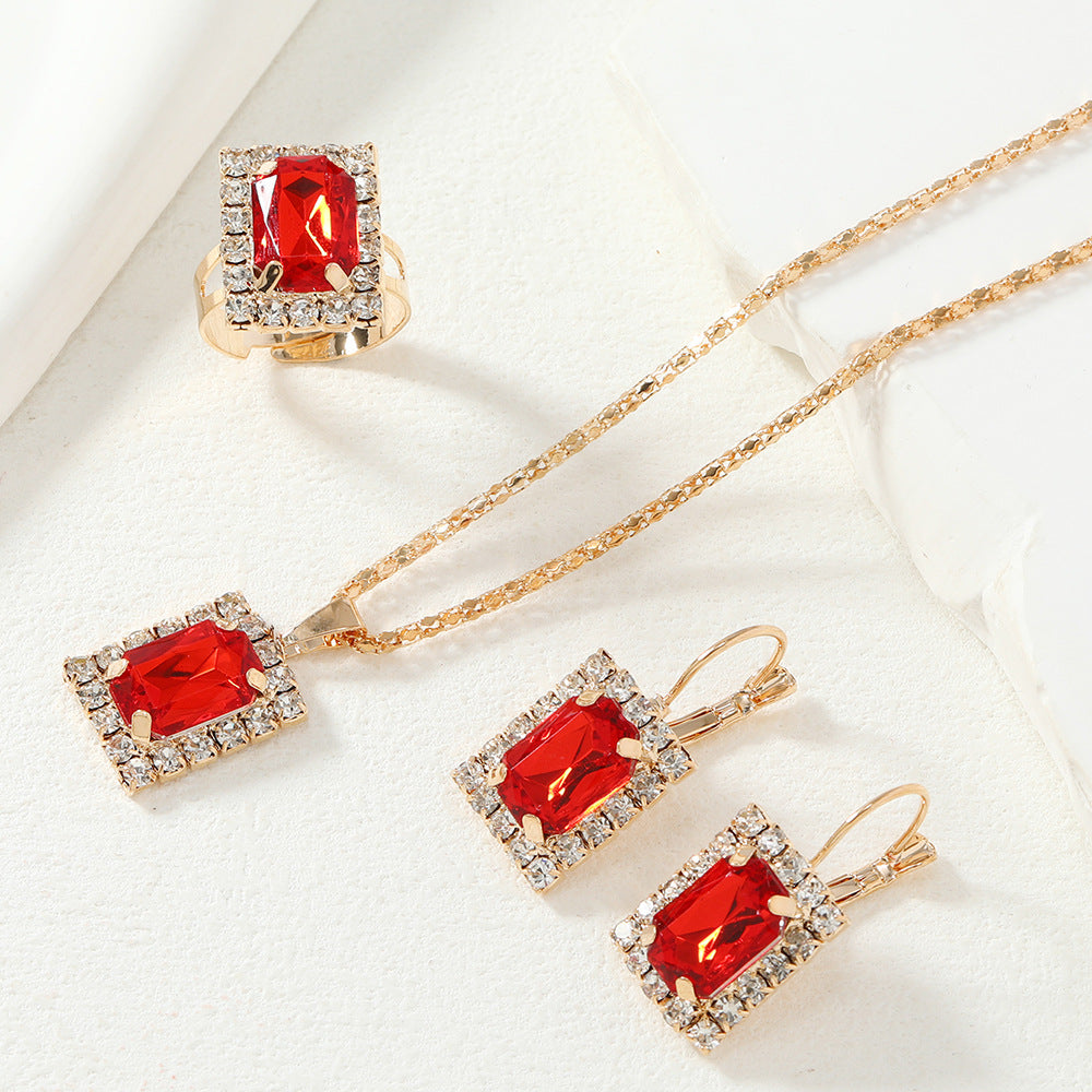New Water Drop Heart-shaped Three-piece Jeweled Earrings