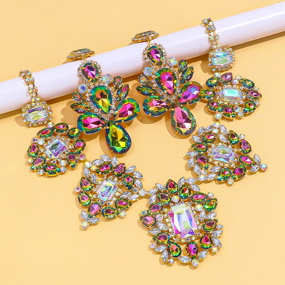Versatile Exaggerated Rhinestone Flashing Formal Dress Jewelry Set