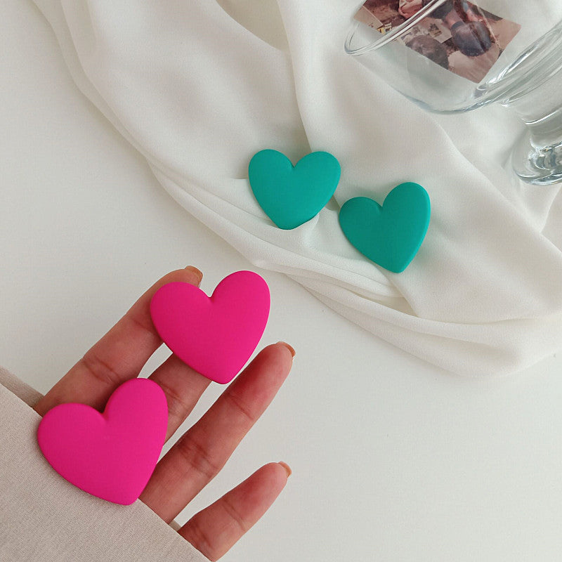 Fashionable Heart-shaped Sier Pin Colorful Peach Earrings