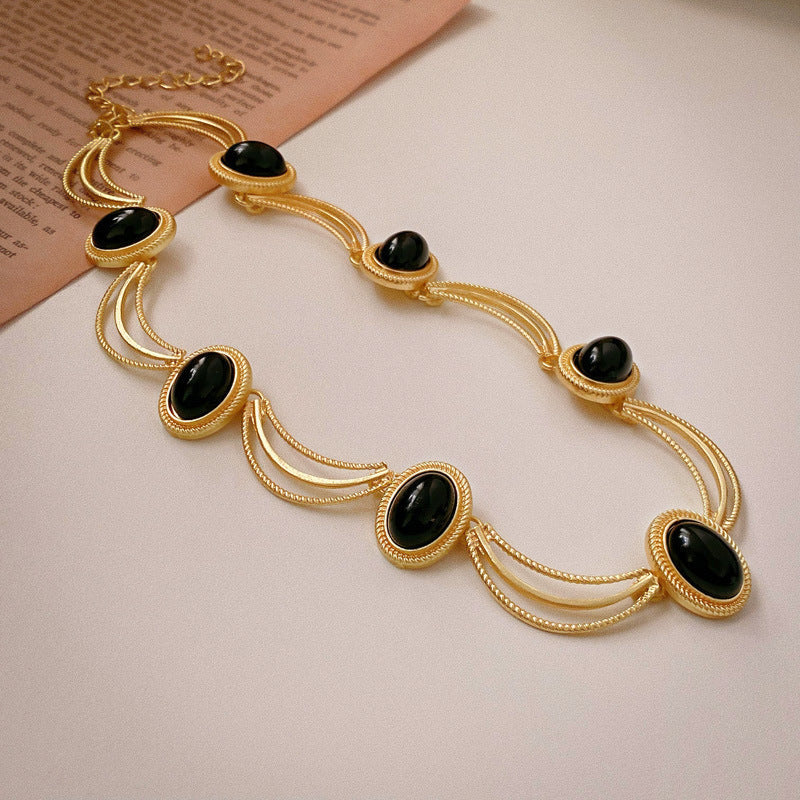 Sier Needle Flower Ear Retro Easy Matching Sweater Chain Exquisite Jewelry Set