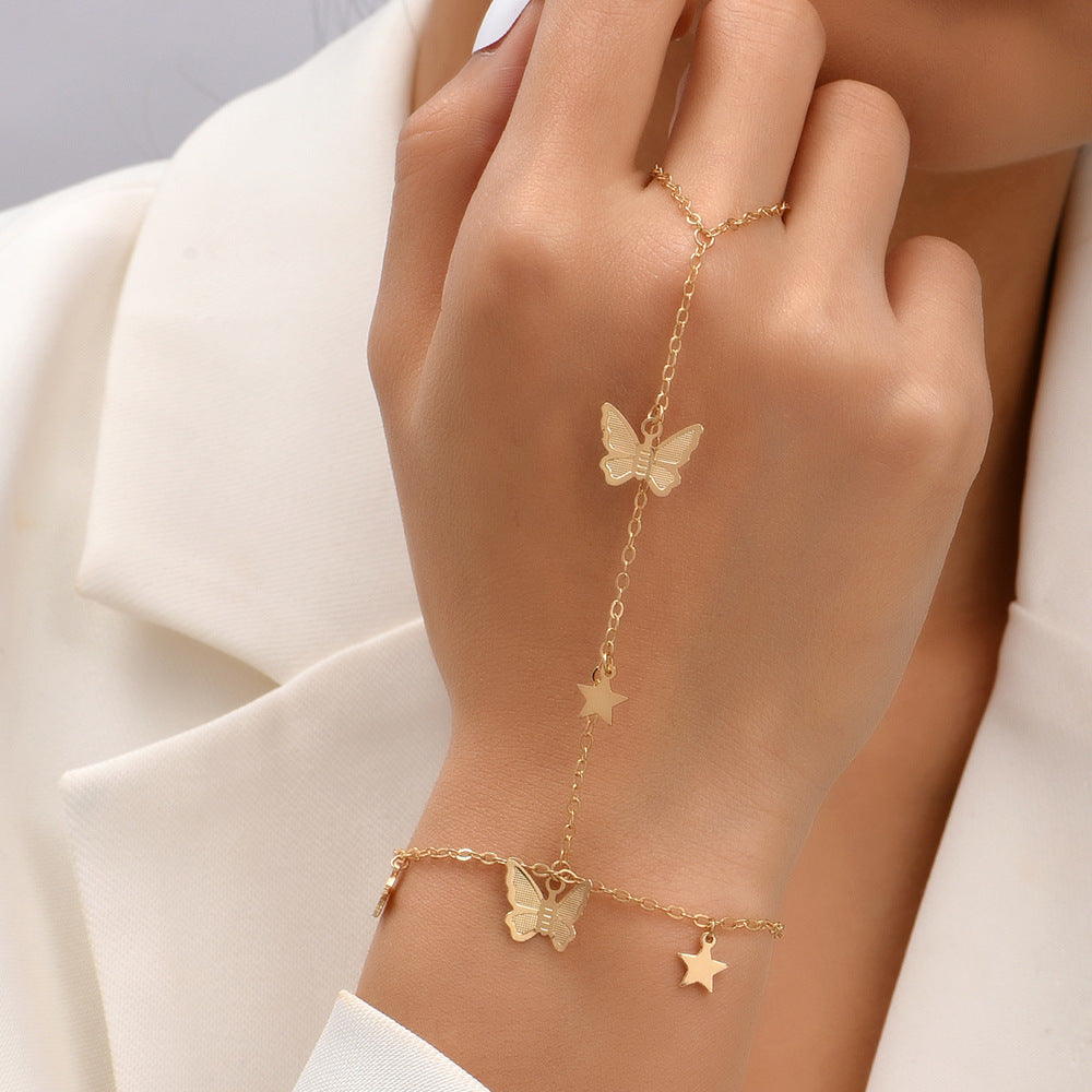 Five-pointed Star Butterfly Sequins Chain Hand Bracelet