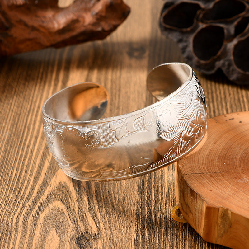 Women's Sier Personalized Opening Wide Chinese Ancient Handmade Bracelets