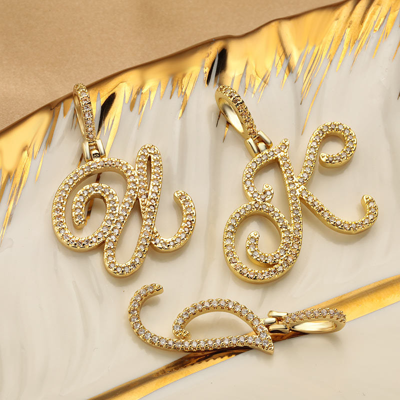 Hop Flower Body Grass English Letter Niche Style Inlaid Zircon Pendants